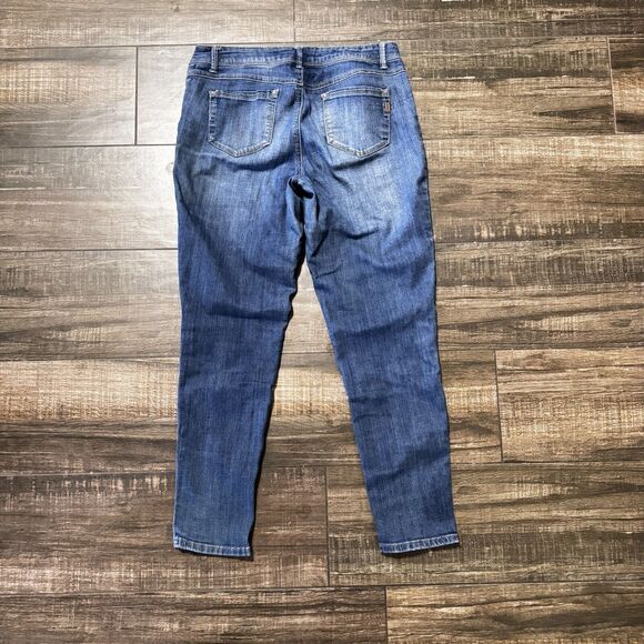 1822 Denim Women’s Blue Jeans Sz 8 Distressed Stretch Pockets Skinny Dark Wash - Picture 3 of 5
